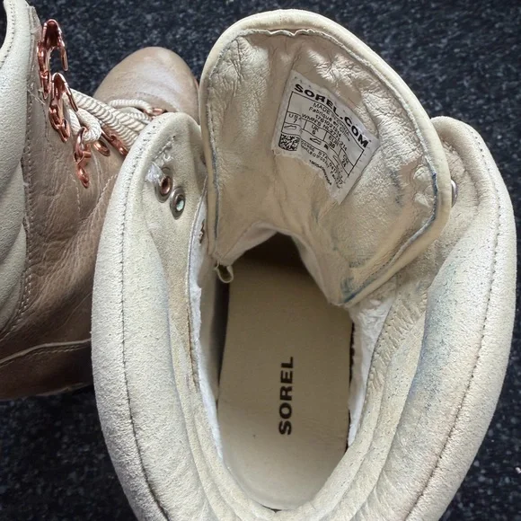 Sorel Leather Conquest Wedge Holiday Rose Gold SZ 7 - Picture 7 of 8